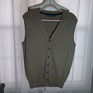 BLUE SKY CASHMERE Men's Sleeveless Button-Up Light Brown Cashmere Sweater Vest L
